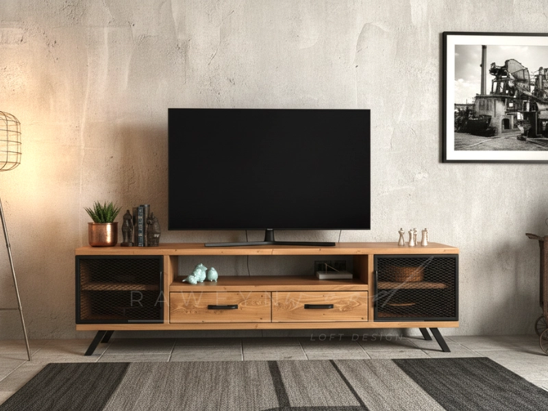 Style%20Natural%20Wood%20Iron%20Covered%20TV%20Stand