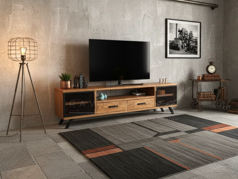 Style%20Natural%20Wood%20Iron%20Covered%20TV%20Stand
