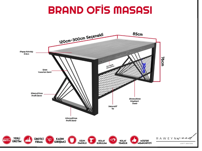 Brand%20Ahşap%20Ofis%20Bilgisayar%20Masası-Siyah%20Metal%20Ayak-%20Game%20Desk